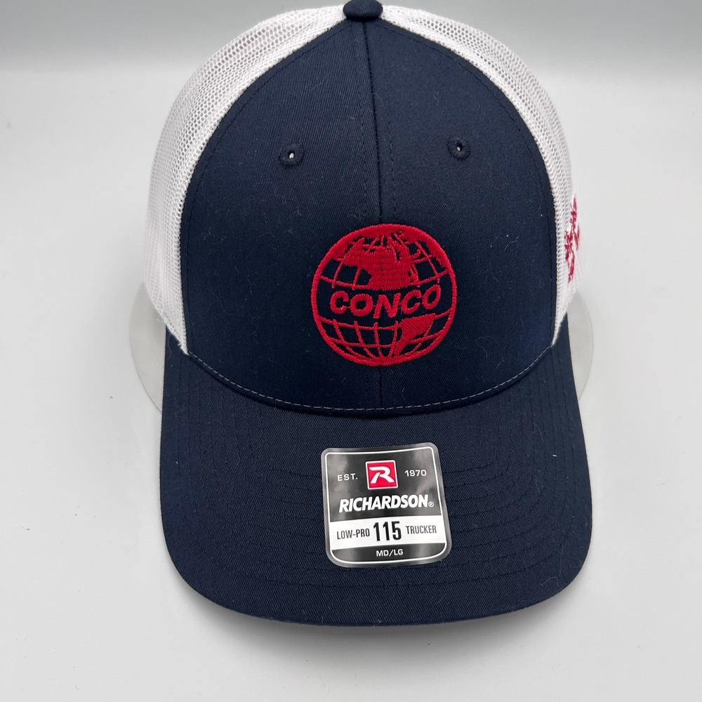 Richardson 115 Low-Pro Trucker Hat Conco Shell Geismar 2023 Navy White Snapback
